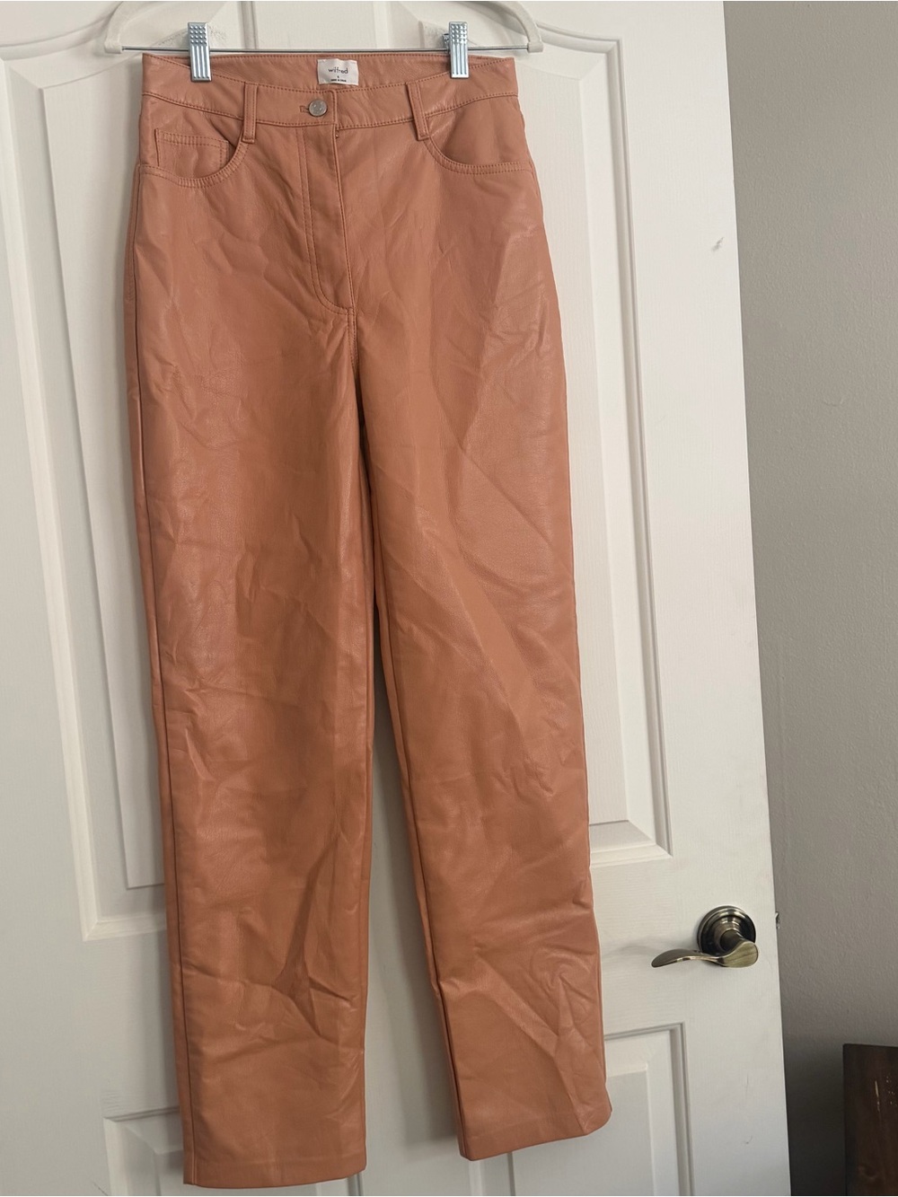 Wilfred Aritzia Faux Leather Straight Leg Pants Peach Tan Size 6